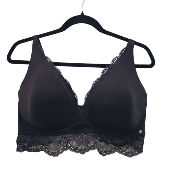 Sofia Vergara Black Leopard Lace‎ Trim Full Figure Wireless Bralette Plus XXXL - Picture 1 of 5